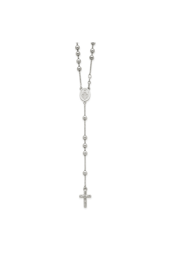 Sterling Silver Polished Bead Rosary 21 inch Necklace QH4703