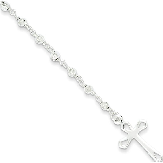 Sterling Silver Polished Bead Rosary 7.5 Inch Bracelet Made In India qh4697-7.5