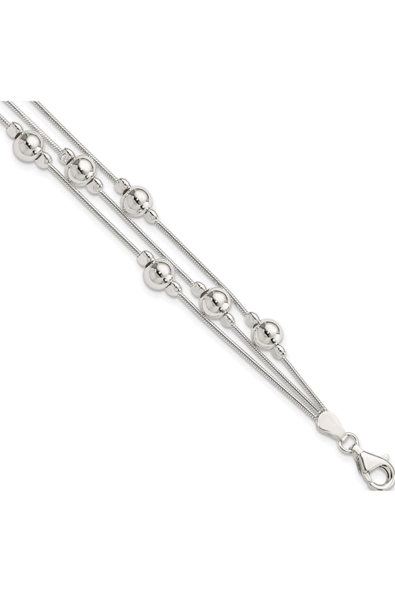 Sterling Silver Polished Bead Snake Chain Bracelet (7.5 X 6) Made In India qg3344-7.5