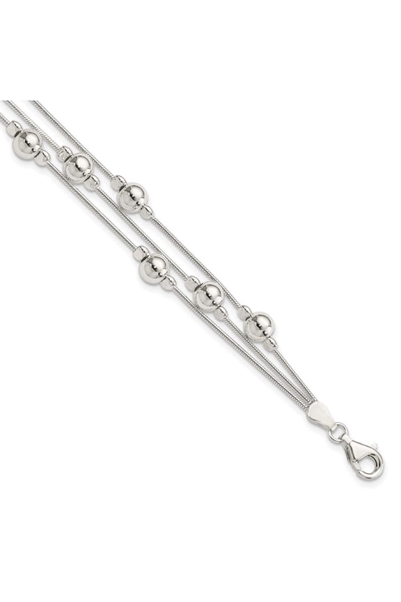 Sterling Silver Polished Bead Snake Chain Bracelet QG3344