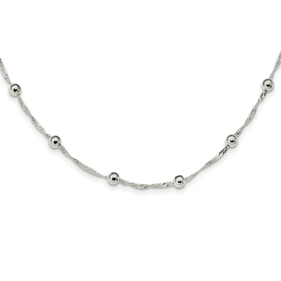 Sterling Silver Polished Beaded 18in Necklace QG3779