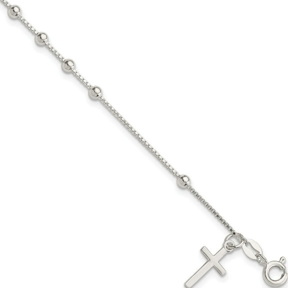 Sterling Silver Polished Beaded Cross 7.25In Bracelet (7.25 X 3.16) Made In Italy qg4249-7.25