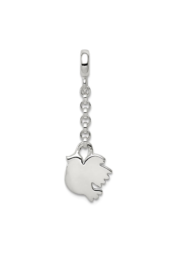 925 Sterling Silver Polished Bird 1/2inch Dangle Enhancer Charm 25x8mm Wide Pendant Necklace for Women