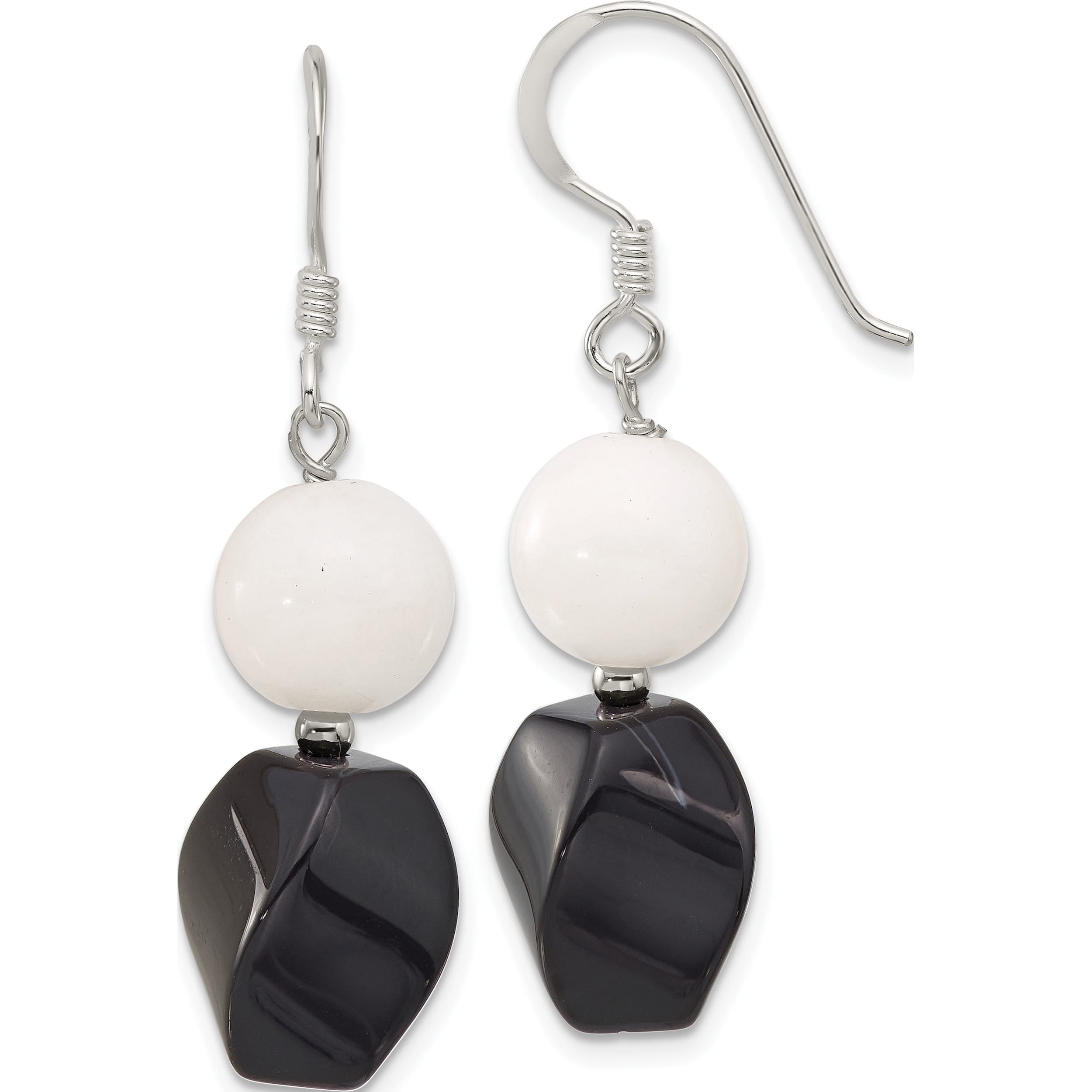 Sterling Silver White Jade Dangle Earrings