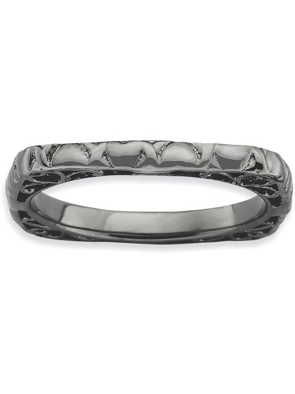 Sterling Silver Polished Black-Plate Square Ring