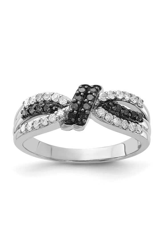 Sterling Silver Polished Black & White Diamond Knot Ring