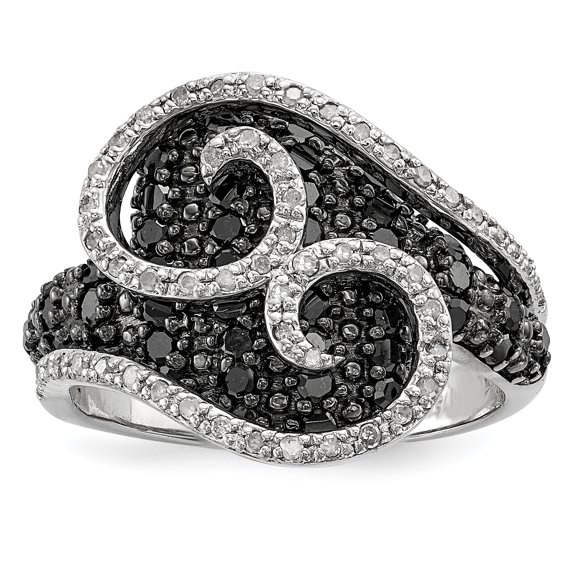 925 Sterling Silver Polished Prong set Black and White Diamond Ring Size 7 Measures 16mm Wide - Ring for Women