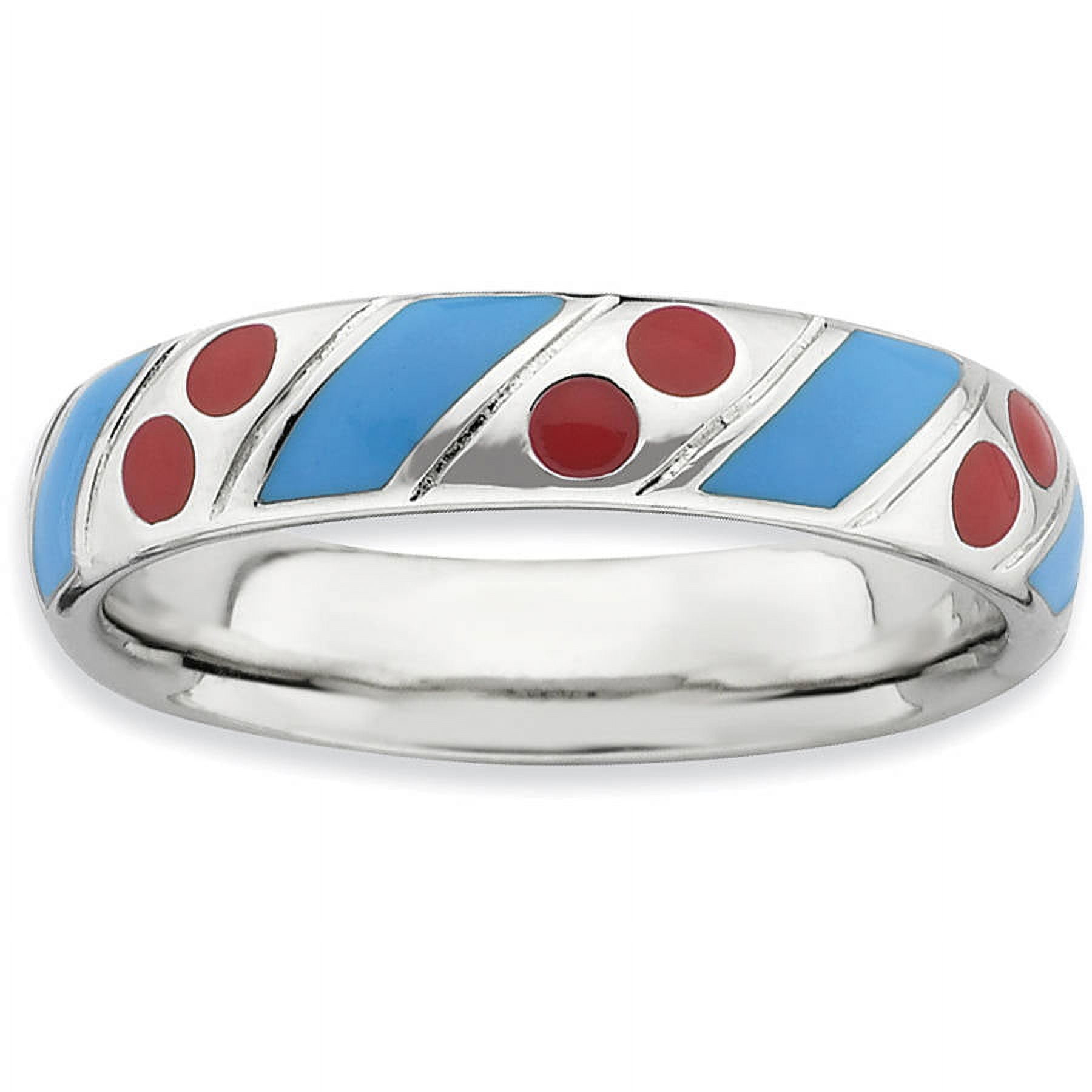 Sterling Silver Polished Blue/Red Enameled Ring