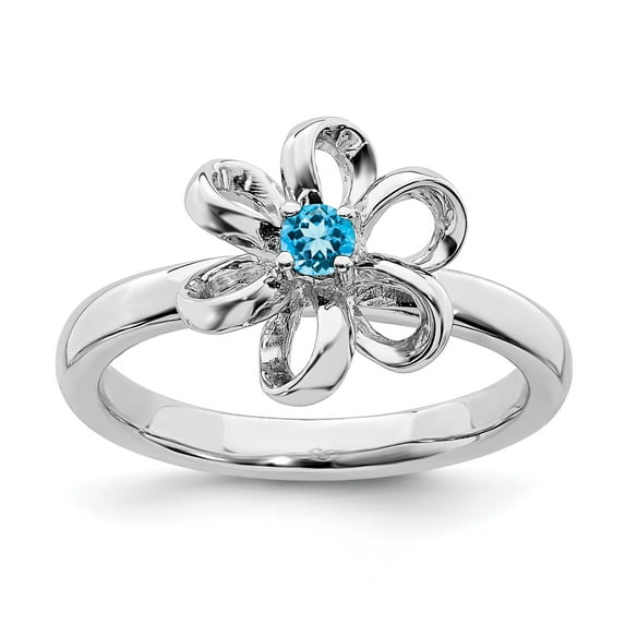 Sterling Silver Polished Blue Topaz Flower Ring