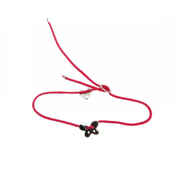 Sterling Silver Polished Butterfly adjustable pink cord bracelet 7 inches.