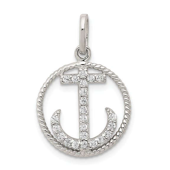 Sterling Silver Polished CZ Anchor Pendant Charm