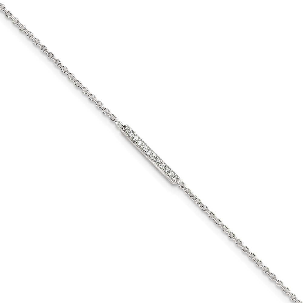 Sterling Silver CZ Bar 9 inch Plus 1 inch Extender  - Total 10 inch Anklet QG4191