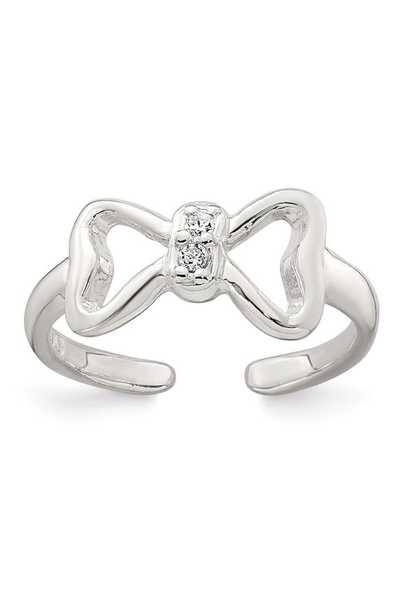 Sterling Silver Polished CZ Bow Adjustable Toe Ring