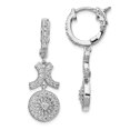 thumbnail image 1 of Sterling Silver Polished CZ Circle Hinged Hoop Dangle Earrings, 1 of 1