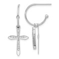 thumbnail image 1 of Sterling Silver Polished CZ Cross Dangle Post C-Hoop Earrings, 1 of 3
