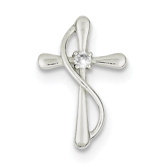 FJC Finejewelers Sterling Silver Polished Cubic Zirconia Cross Pendant Necklace - Chain Included