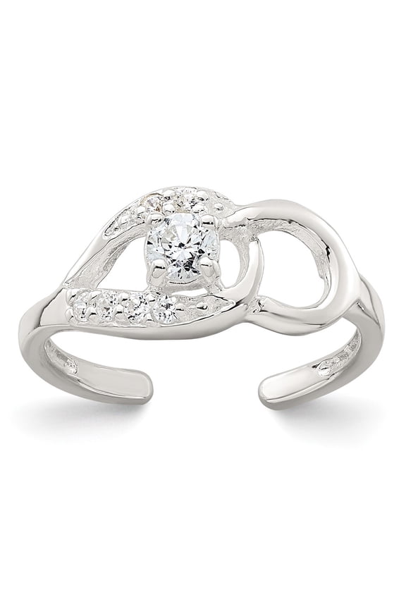 Sterling Silver Polished CZ Fancy Adjustable Toe Ring