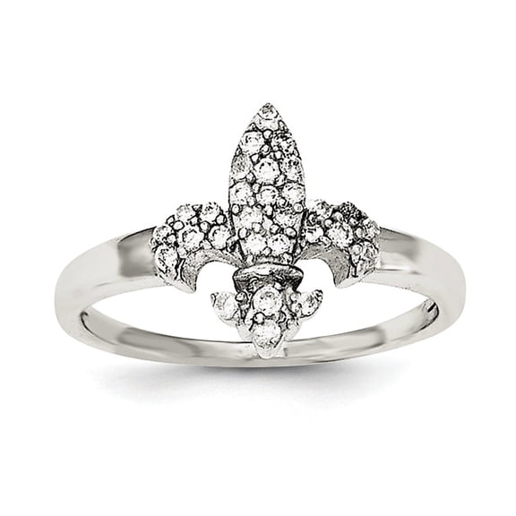 Sterling Silver Polished CZ Fleur De Lis Ring QR6217