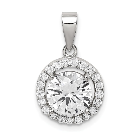 Sterling Silver Polished CZ Halo Pendant Charm