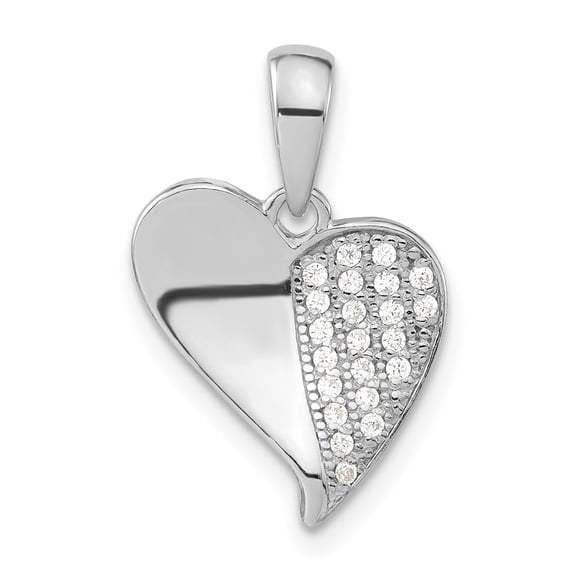 Sterling Silver Polished CZ Heart Pendant Charm