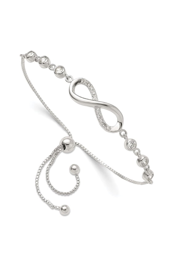 Sterling Silver Polished CZ Infinity Adjustable Bracelet