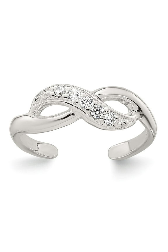 Sterling Silver Polished CZ Infinity Adjustable Toe Ring