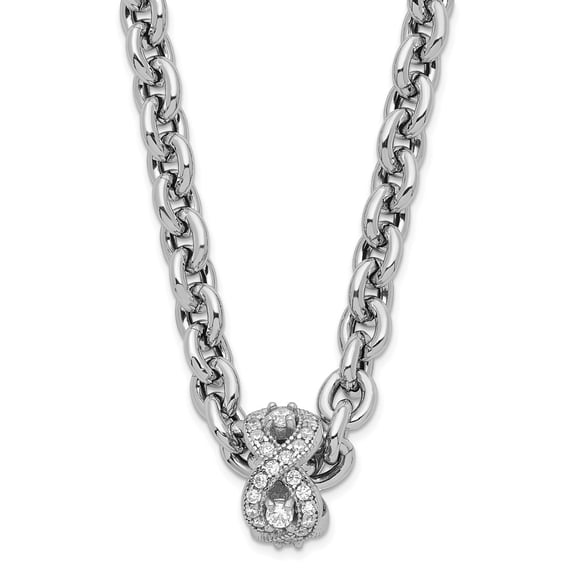 Finest Gold Sterling Silver Polished CZ Infinity Bead Chain Necklace