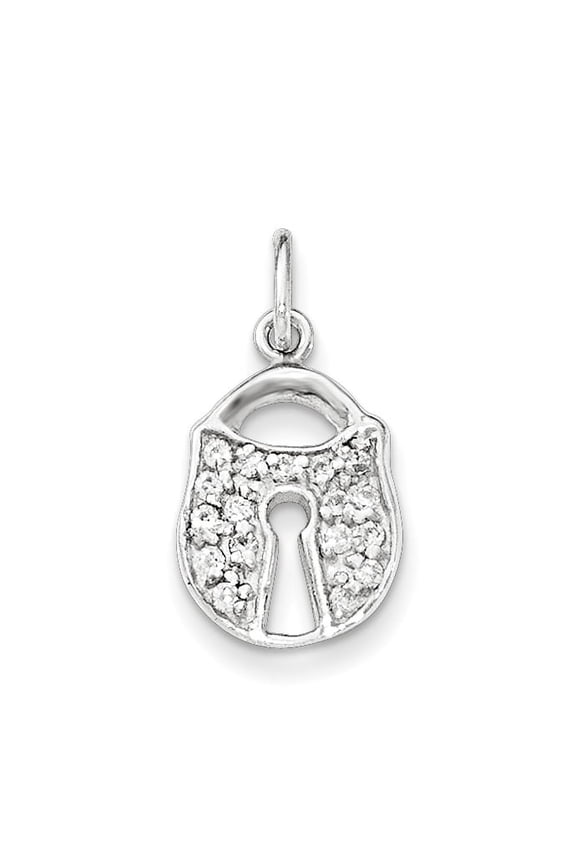 Sterling Silver Polished CZ Key Lock Charm