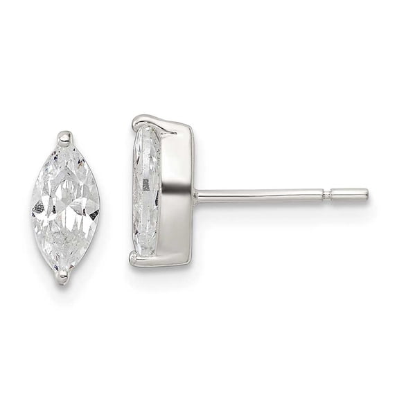 Sterling Silver Polished 9x4mm Marquise CZ Stud Earrings