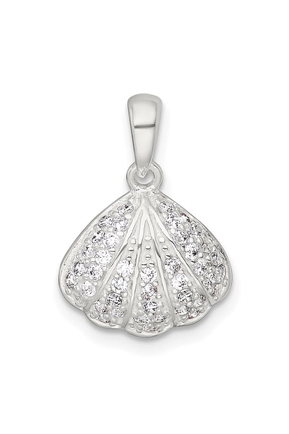Sterling Silver Polished CZ Shell Pendant