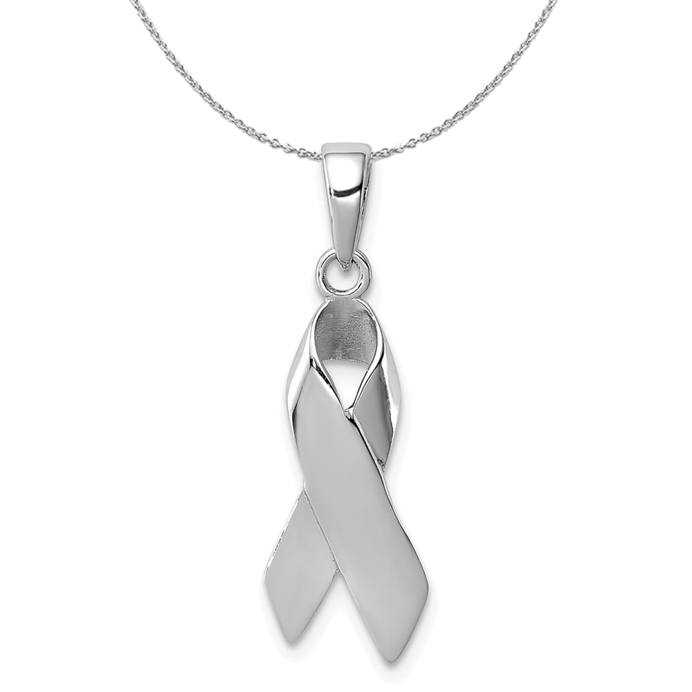 Sterling Silver Polished Cancer Awareness Ribbon Necklace - 20 Inch 