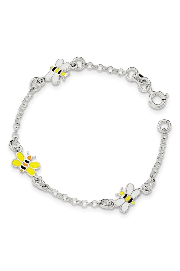 Sterling Silver Polished Mini Enameled Bee Bracelet - 6 Inch - Measures 8.75mm Wide