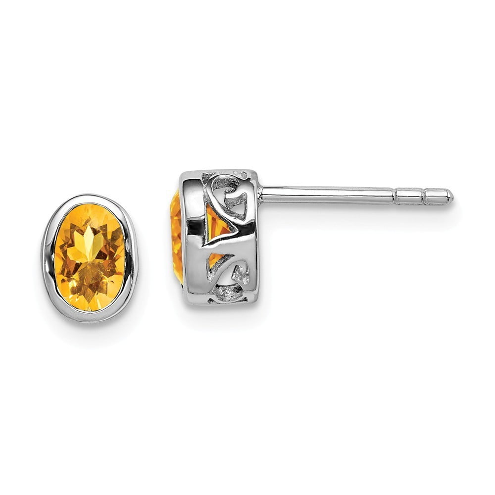 Sterling Silver Polished Citrine Oval Post Earrings - .40 cwt - Measures 8x5mm Wide