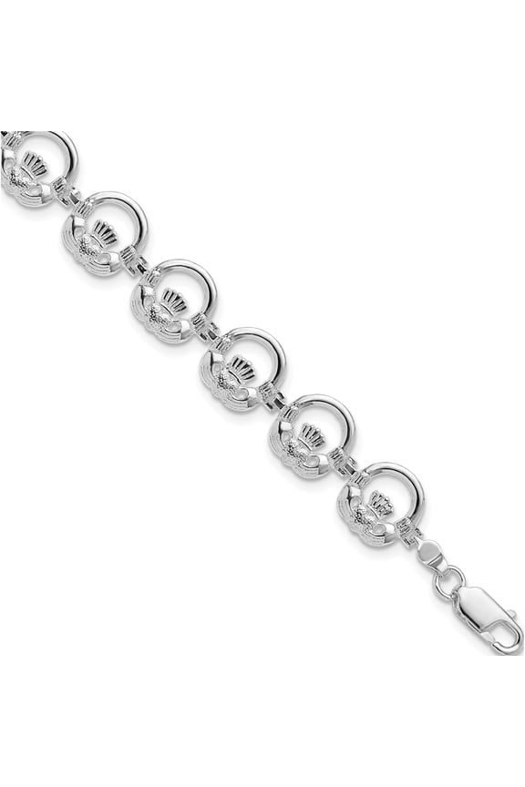 De-Ani Sterling Silver Rhodium-Plated Polished Claddagh Circle Bracelet