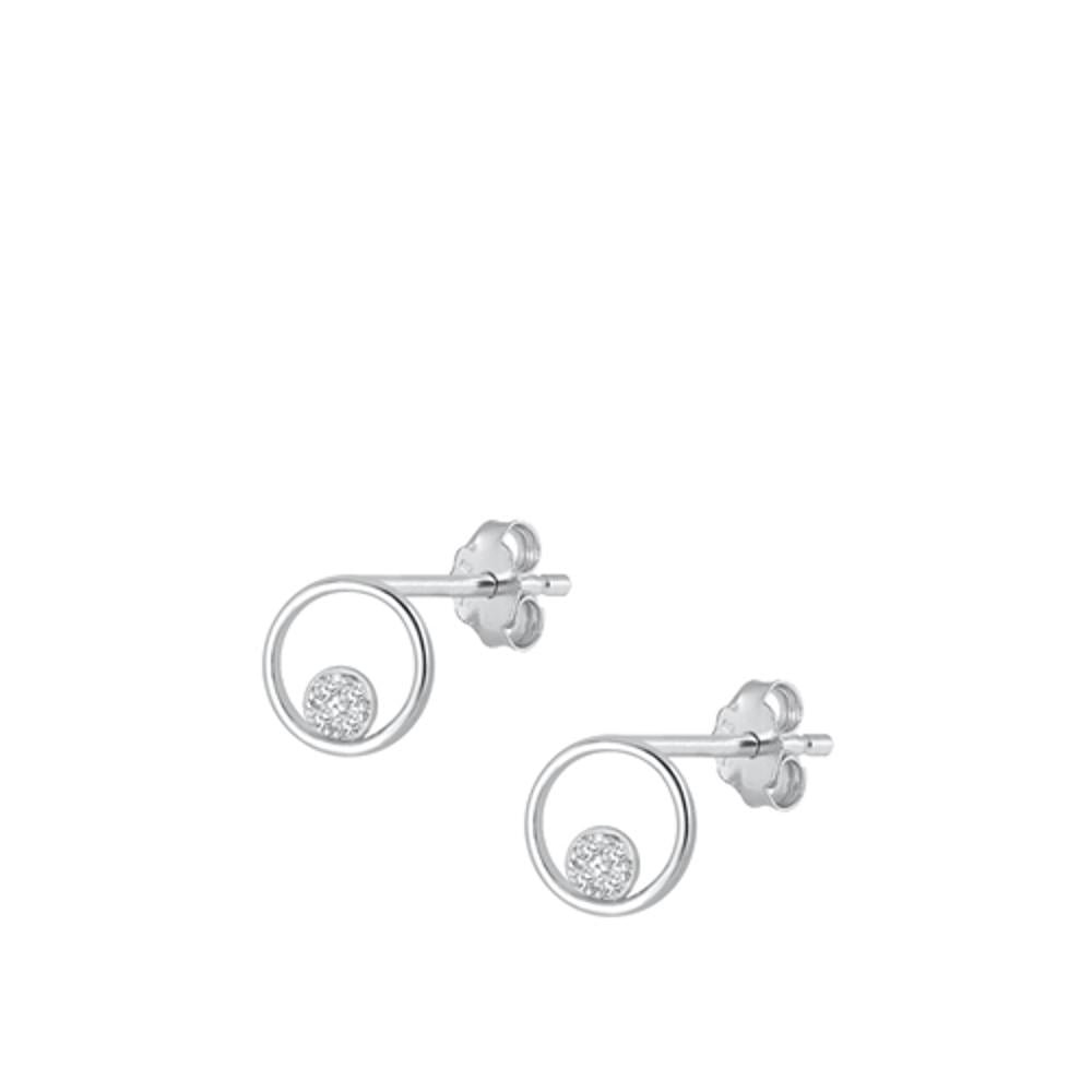 Sterling Silver Polished Clear CZ Double Circle High Polished Earrings 925 New Jewelry Female