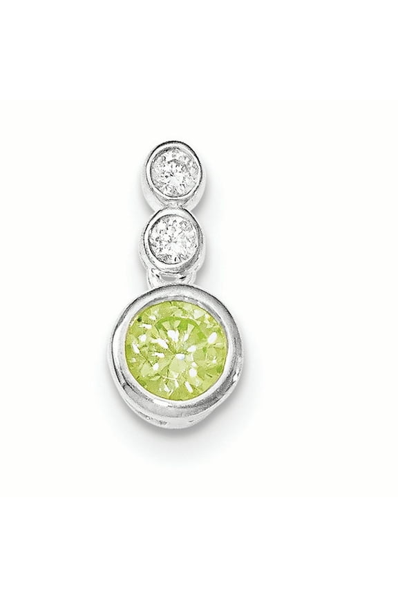 Sterling Silver Polished Clear & Green CZ Bezel Pendant