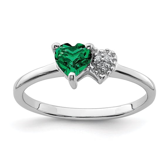 Sterling Silver Polished Created Emerald and Diamond Ring Size 8