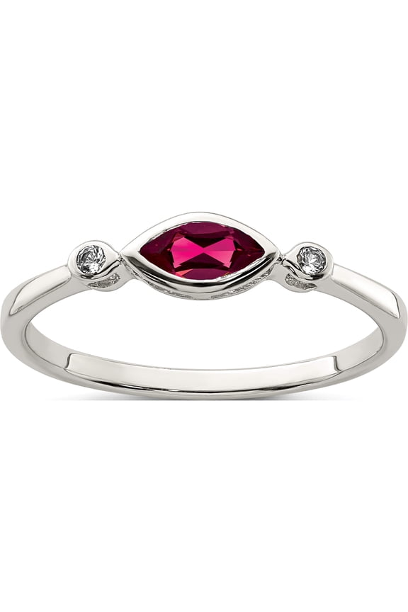 Sterling Silver Polished Created Ruby And White Topaz Ring (Size 6) Made In Thailand qr7065jul-6