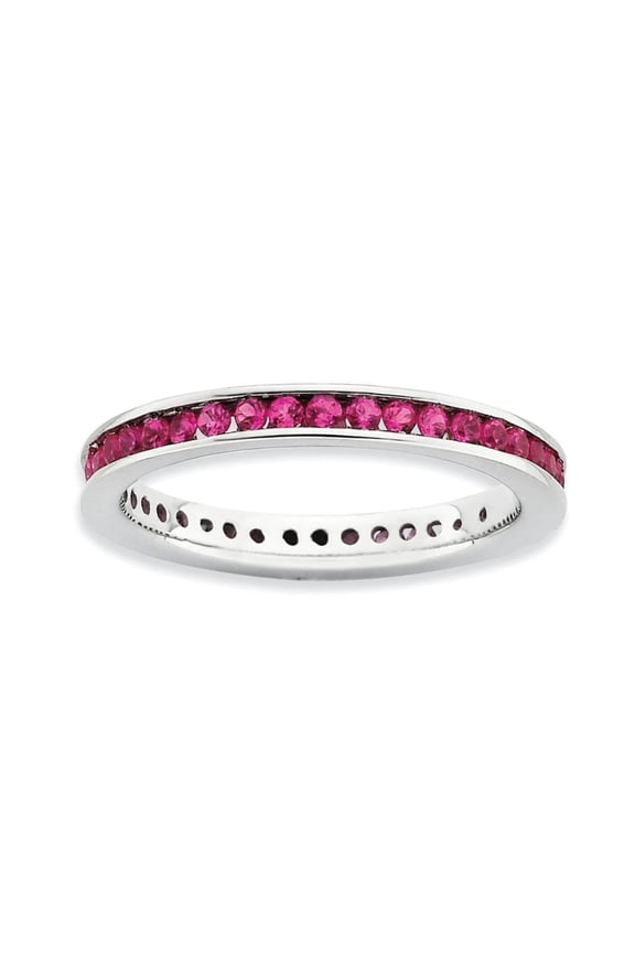 Sterling Silver Polished Created Ruby Ring