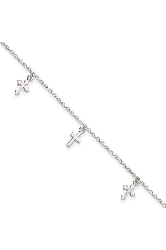 Sterling Silver Polished Cross Dangle 9In Plus 1In Ext Anklet (9 X 1.5) Made In India qg4214-9