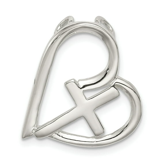 Sterling Silver Polished Cross Heart Pendant