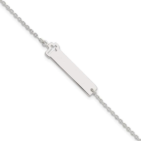 Sterling Silver Polished Cross Id 7In Bracelet (7 X 7) Made In India qid228-7