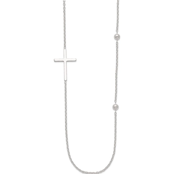 Sterling Silver Polished Cross Necklace Made In India qg4045-18