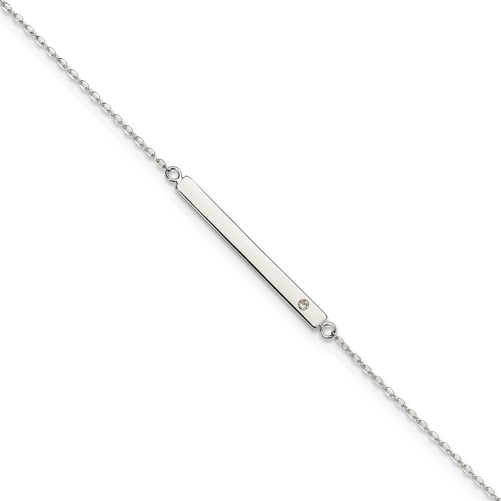 Finest Gold Sterling Silver Crystal Bar 9 in. Plus 1 in. Extender - Total 10 in. Anklet