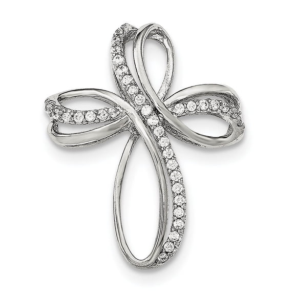Sterling Silver Polished Cubic Zirconia Cross Chain Slide - Measures 28.5x22.73mm Wide