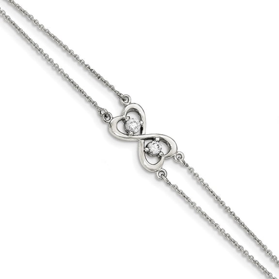 Sterling Silver Polished Cubic Zirconia Heart Two-strand Bracelet
