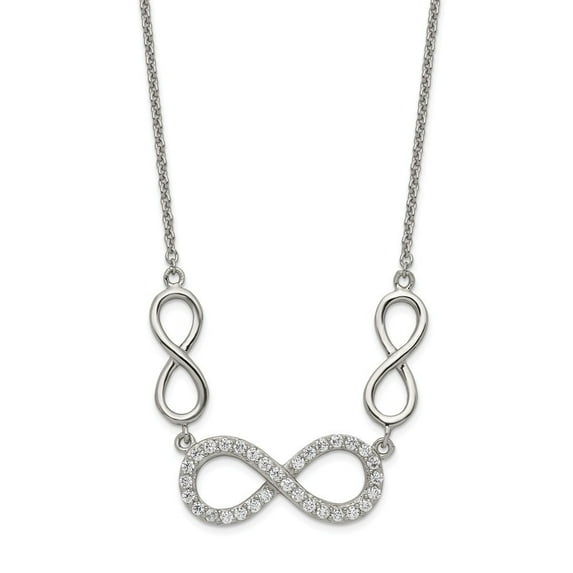 Sterling Silver Polished Cubic Zirconia Infinity Symbol Necklace - 18 Inch - Measures 24mm Wide