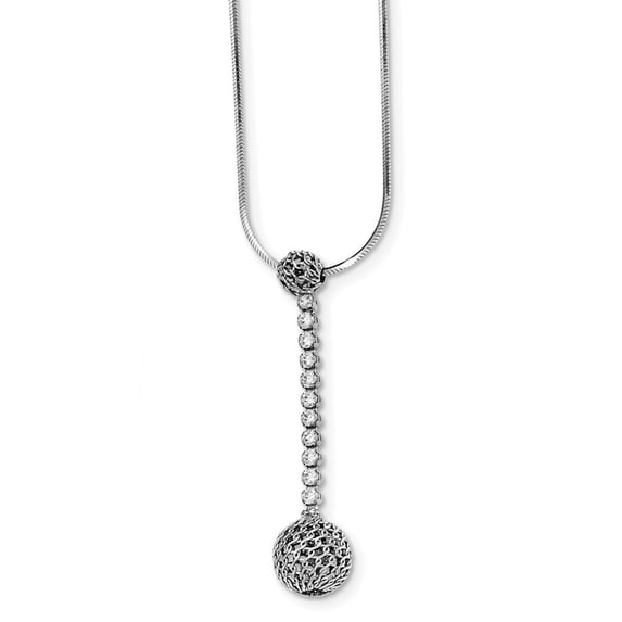 Sterling Silver Polished Cubic Zirconia Knotted Snake Chain Necklace - 19 Inch