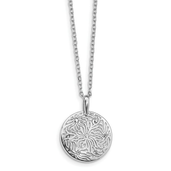 Sterling Silver Polished Cubic Zirconia Necklace - 18 Inch