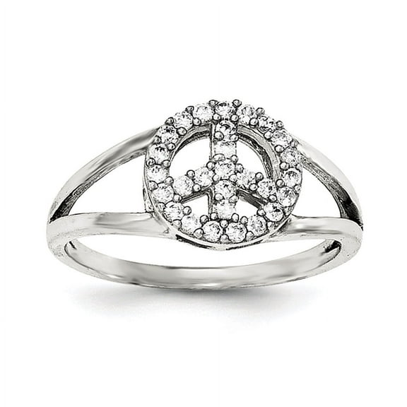 Sterling Silver Polished Cubic Zirconia Peace Sign Ring